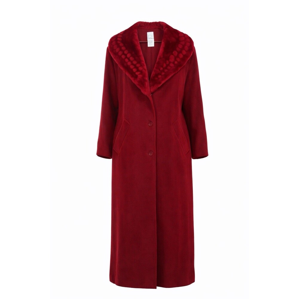 Vintage Roaman’s Red Long Coat Faux Fur Collar Button Front Women 18W USA